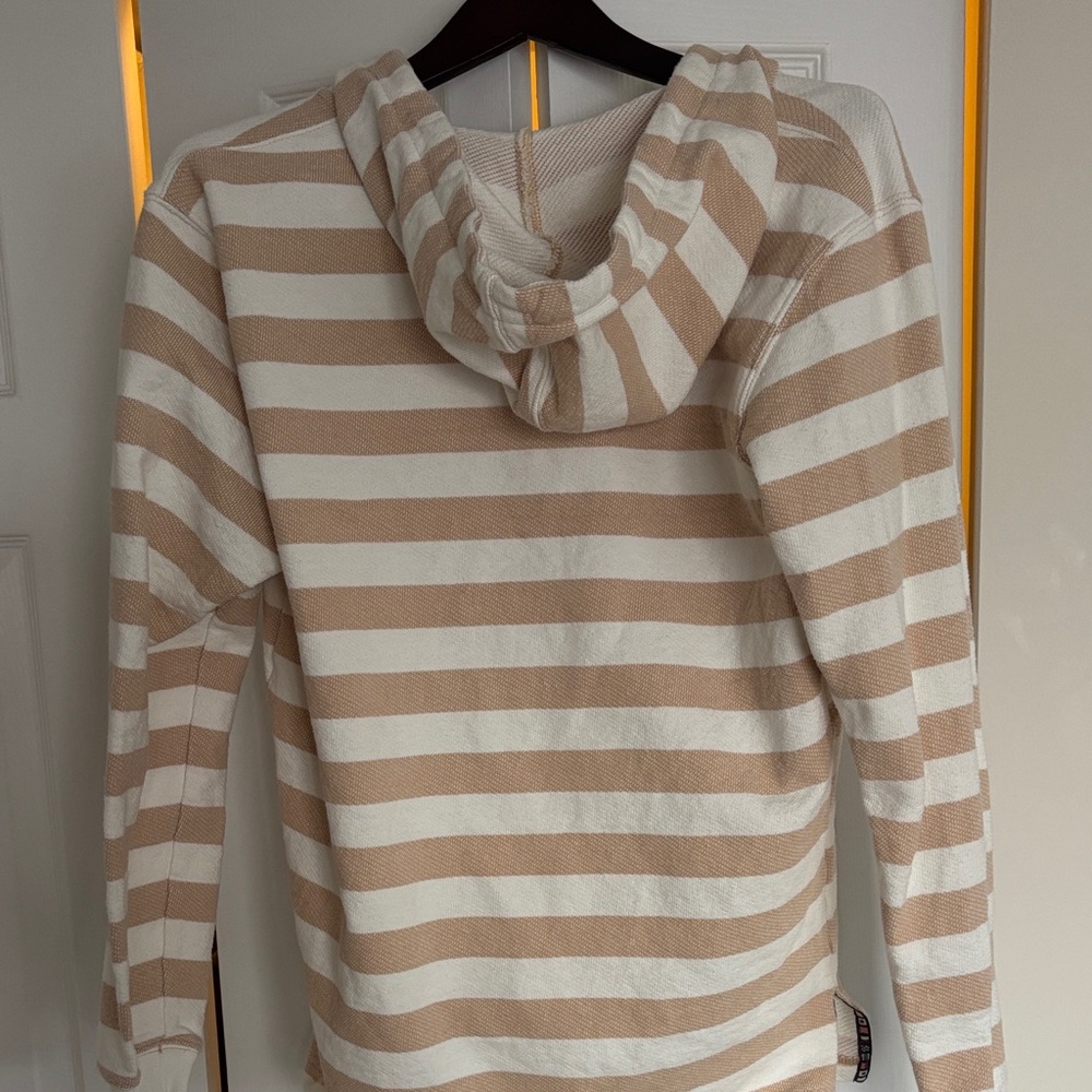 Adidas Striped Hooded Pullover Shirt in Cream & Tan - Picture 4 of 4